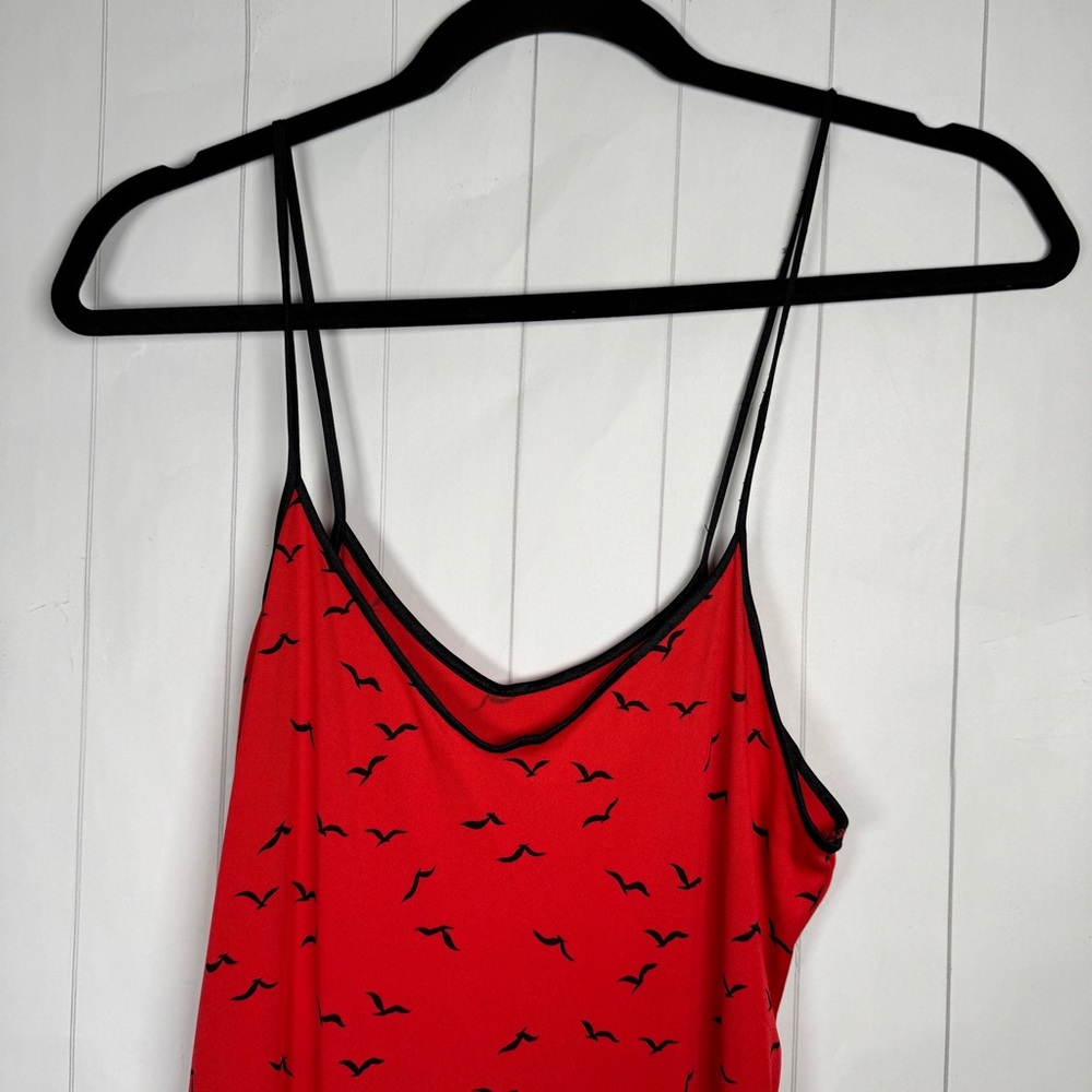Vintage Daffodil Retro Robe & Slip Dress Red Flying Seagulls Print Whimsigoth M - Picture 7 of 12